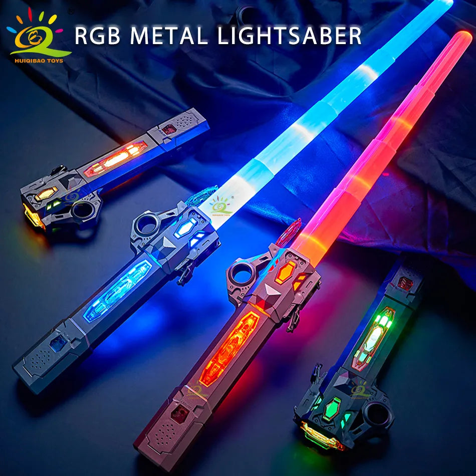 Retractable Lightsaber Finger Rotating Laser Sword Flash Luminous Soundfont Force FX FOC Blaster Cosplay Battle Toy for Children